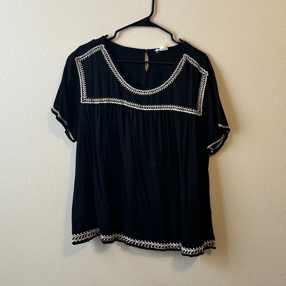 Tribal Jeans Black Embroidered Blouse - XL